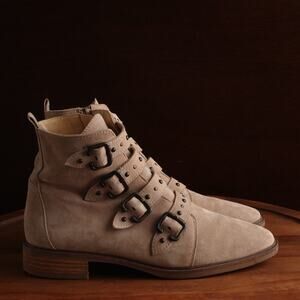 Paul Green Boots Womens Size UK 6 US 8.5 Beige Anne Leather Moto Studded Ankle